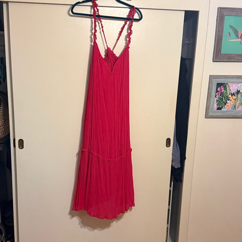 Anthropologie Bright pink Maxi Dress with Braided Straps